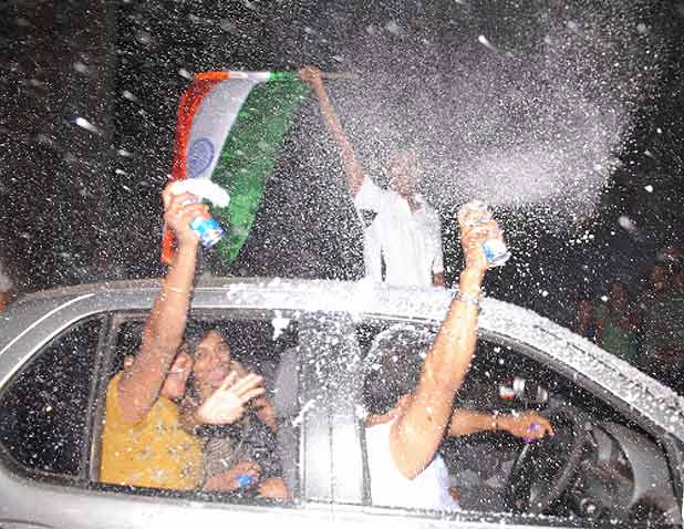 Fans celebrate Team India's win