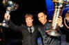 Hamilton receives winner's trophy