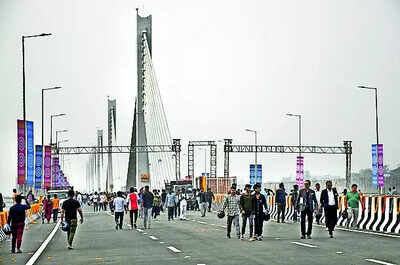 Day after inauguration, residents turn new bridge into social hub