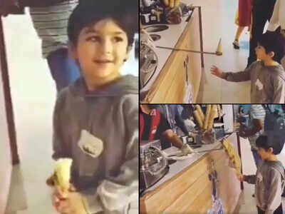 Taimur Ali Khan is a total sport while Turkish ice cream vendor tricks him with his performance - WATCH
